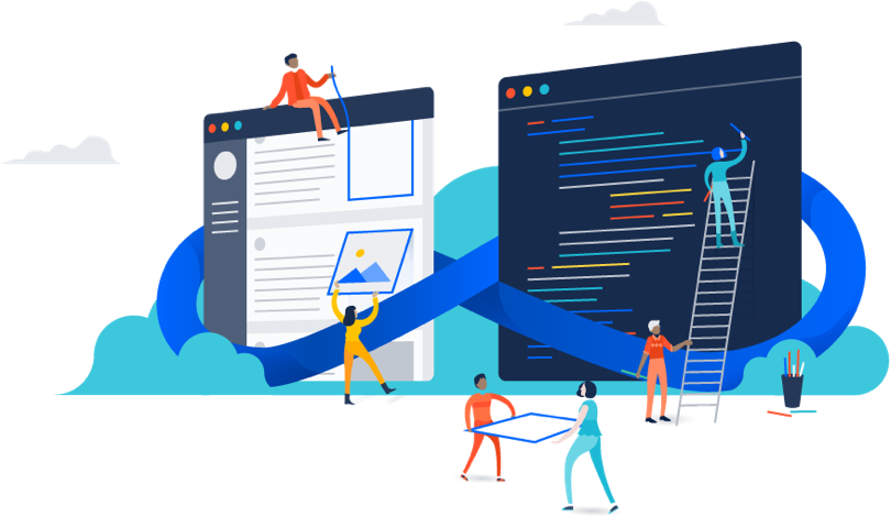 Illustration of web design and development team